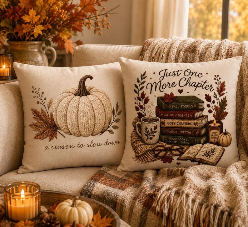 Just One More Chapter Pillowcase |Beige Bookish Throw Pillow cover | Cozy Reading Room Decor|Fall decor| Bookish pillowcase| Book lover gift