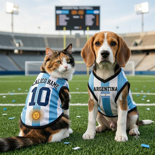 Custom Argentina Pet Jersey, Personalized Outfit for Dogs Cats, World Cup Pet Mess Jersey Name Number Sportswear Pet Jersey