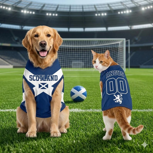 Custom Scotland Pet Jersey, Personalized Outfit for Dogs Cats, World Cup Pet Mess Jersey Name Number Sportswear Pet Jersey