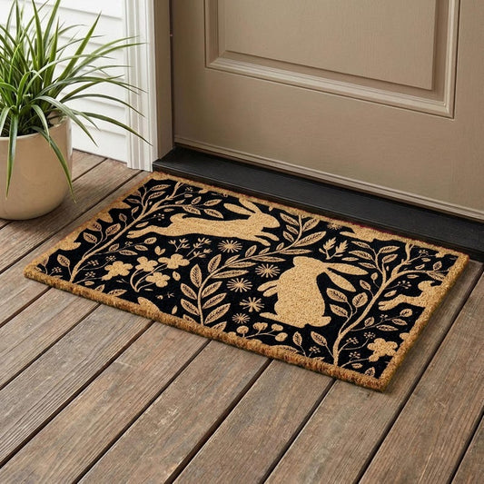 Woodland Bunny Doormat: Nature-Inspired Floral Mat