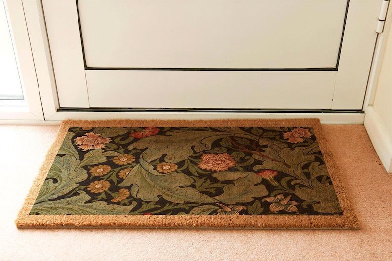 Floral Coir Doormat, Vintage Wildflower Rug, Housewarming Gift