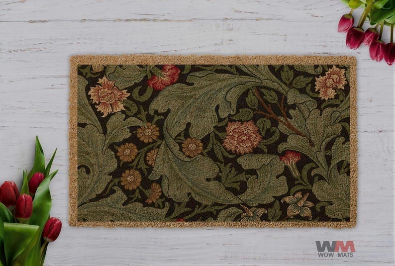 Floral Coir Doormat, Vintage Wildflower Rug, Housewarming Gift