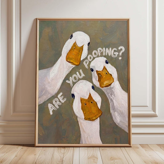 Funny Goose Bathroom Print, "Are You Pooping?" Toilet Humor Decor, Quirky Duck Art