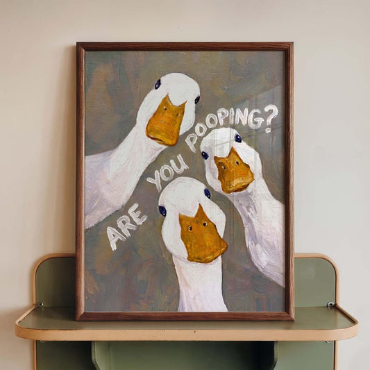 Funny Goose Bathroom Print, "Are You Pooping?" Toilet Humor Decor, Quirky Duck Art