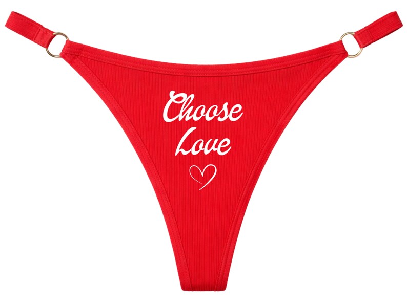 Red Ribbed Thong with "Choose Love" Heart Graphic – Low Rise Lingerie