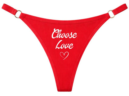 Red Ribbed Thong with "Choose Love" Heart Graphic – Low Rise Lingerie