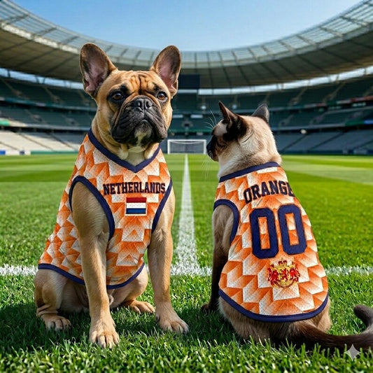 Custom Netherlands Pet Jersey, Personalized Outfit for Dogs Cats, World Cup Pet Mess Jersey Name Number Sportswear Pet Jersey