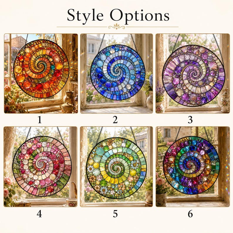 Stained Glass Spiral Suncatcher, Mosaic Rainbow Art Decor, Boho Window Hanging (Gift Option)
