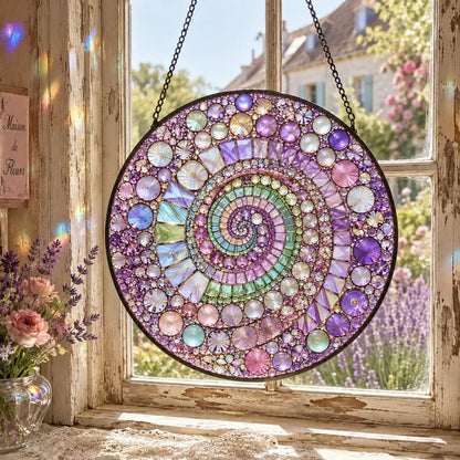Spiral Mosaic Suncatcher, Mandala Window Hanging, Rainbow Glass Art, Boho Decor