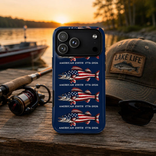 Walleye Phone Case, American 250th Fishing Phone Case, Patriotic Walleye Gift, Midwest Fisherman, Lake Life iPhone Samsung Google Pixel Case
