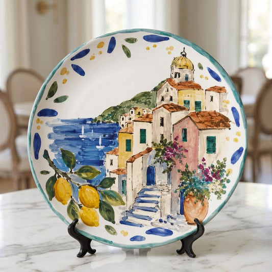 Italian Coastal Town Display Plate Inspired By Positano Ceramic Art Amalfi Coast Style Decor