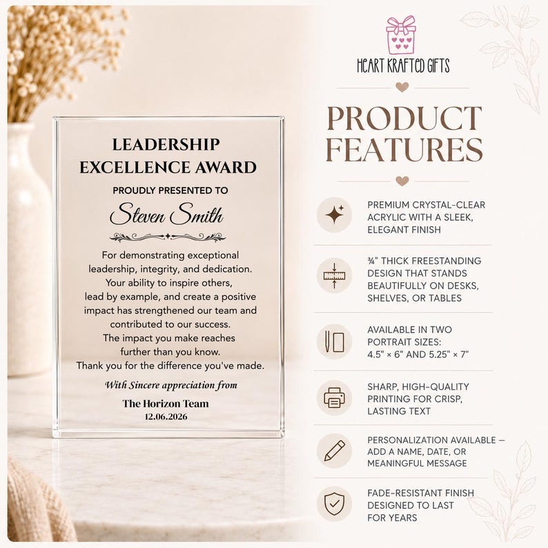 Leadership Excellence Award Plaque, Corporate Gifts for Employee Recognition Award, Team Leader Appreciation Gift, Manager Thank You Gift