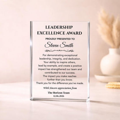 Leadership Excellence Award Plaque, Corporate Gifts for Employee Recognition Award, Team Leader Appreciation Gift, Manager Thank You Gift