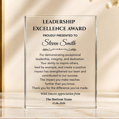 Leadership Excellence Award Plaque, Corporate Gifts for Employee Recognition Award, Team Leader Appreciation Gift, Manager Thank You Gift