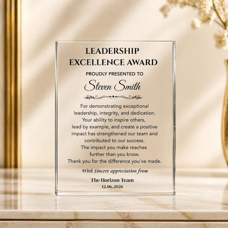 Leadership Excellence Award Plaque, Corporate Gifts for Employee Recognition Award, Team Leader Appreciation Gift, Manager Thank You Gift