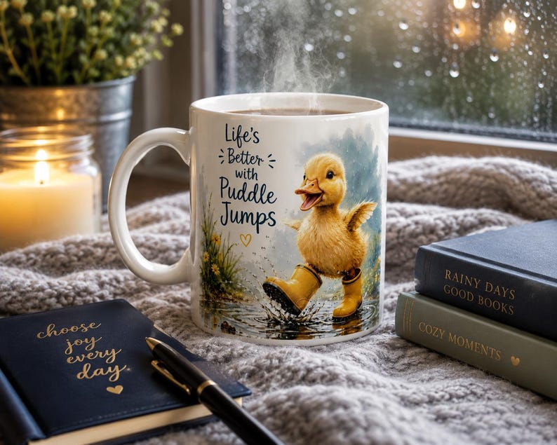 Duckling in Rain life is Better with Puddle Jumps Mug | Ceramic Coffee Cup