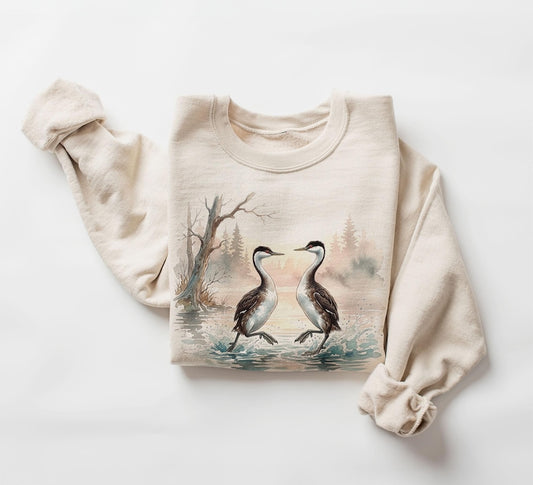 Retro 90's Western Grebes Mating Dance Birder Gifts Unisex Adult Crewneck Sweatshirt
