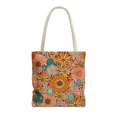 Octopus Floral Tote Bag, Coastal Market Bag, Beach Tote for Women, Ocean Lover Gift, Cottagecore Tote, Boho Beach Bag, Nautical Shopping