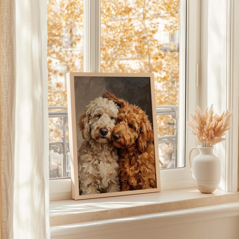 Goldendoodle Canvas Wall Art, Two Loving Golden Doodles, Pet Memorial Art, Cute Dog Lover Portrait Gift