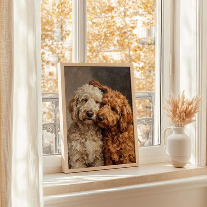 Goldendoodle Canvas Wall Art, Two Loving Golden Doodles, Pet Memorial Art, Cute Dog Lover Portrait Gift
