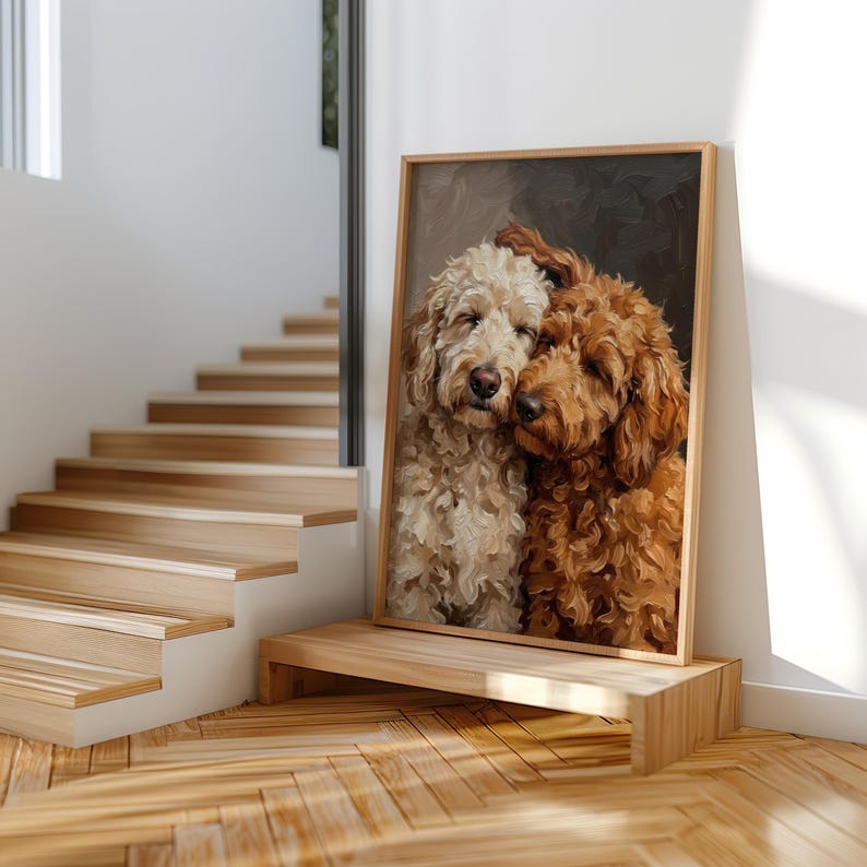 Goldendoodle Canvas Wall Art, Two Loving Golden Doodles, Pet Memorial Art, Cute Dog Lover Portrait Gift