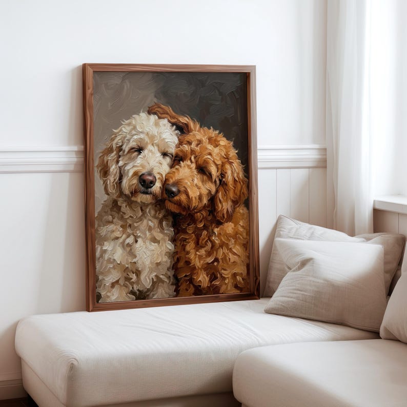 Goldendoodle Canvas Wall Art, Two Loving Golden Doodles, Pet Memorial Art, Cute Dog Lover Portrait Gift