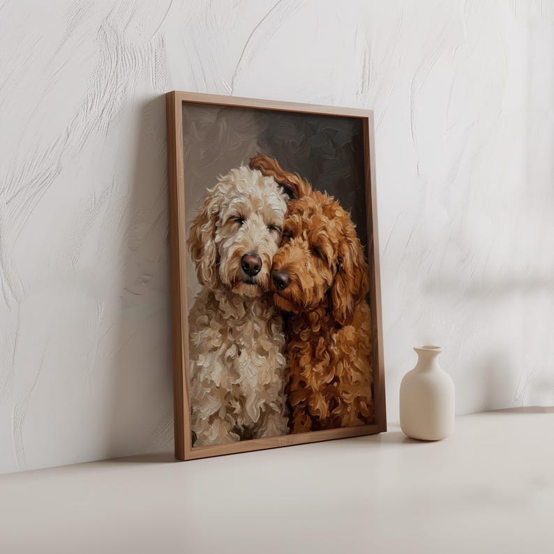 Goldendoodle Canvas Wall Art, Two Loving Golden Doodles, Pet Memorial Art, Cute Dog Lover Portrait Gift