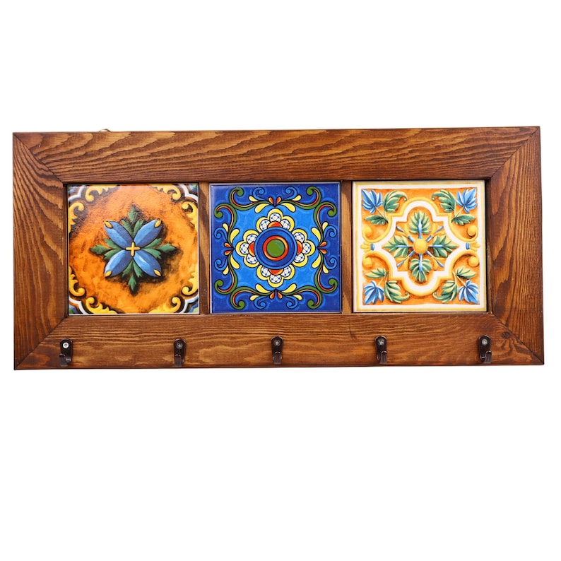 Wall Key Holder & 6 Keys Hooks, Rustic Storage Shelf Hook, Entryway Decor, Hall Tidy, Mail Organizer, Hanging Tiled Key Rack, Christmas Gift