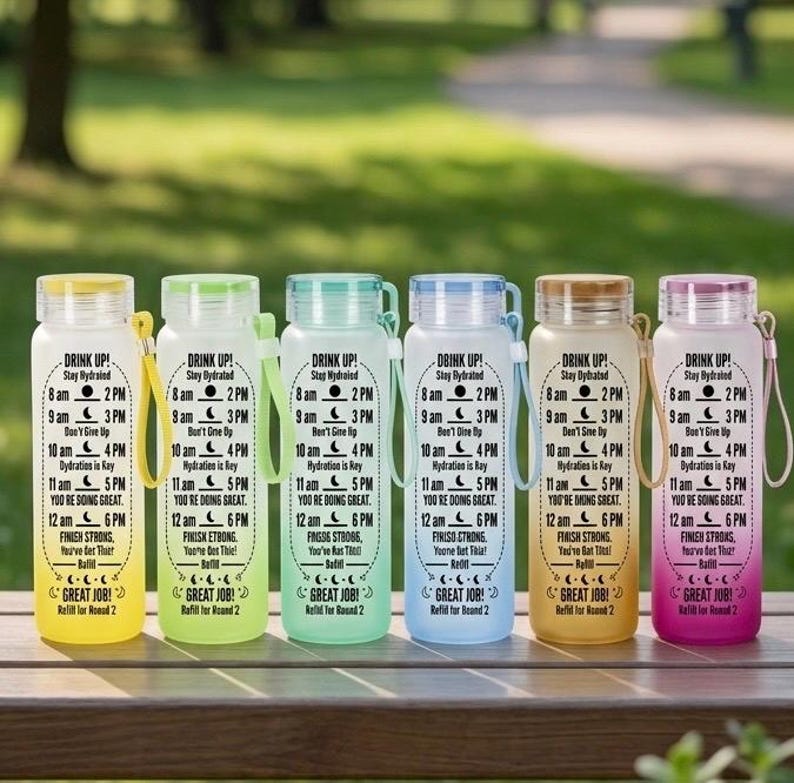 Hydration Reminder Frosted Tumbler | 16oz Ombré Glass Cup with Lid | Time Marker Water Bottle | Motivational Iced Coffee Tumbler, 6 Colors