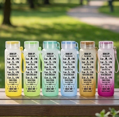 Hydration Reminder Frosted Tumbler | 16oz Ombré Glass Cup with Lid | Time Marker Water Bottle | Motivational Iced Coffee Tumbler, 6 Colors
