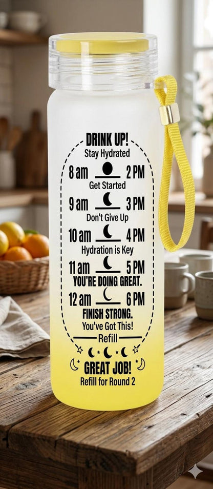 Hydration Reminder Frosted Tumbler | 16oz Ombré Glass Cup with Lid | Time Marker Water Bottle | Motivational Iced Coffee Tumbler, 6 Colors
