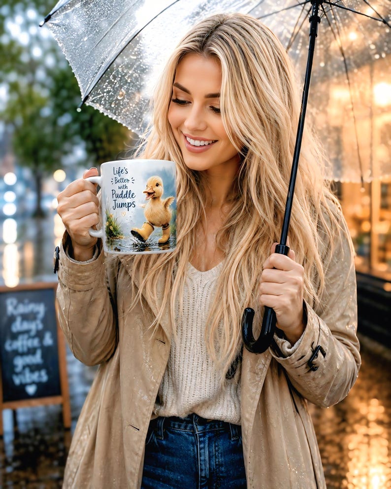 Duckling in Rain life is Better with Puddle Jumps Mug | Ceramic Coffee Cup