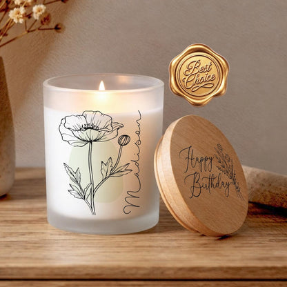 Personalized Birth Flower Candle, Printed Glass, Custom Name Gift for Her, Mom, Sister, Daughter