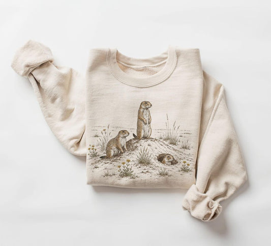 Retro 90's Prairie Dog Town Plains Field Guide  Unisex Adult Crewneck Sweatshirt
