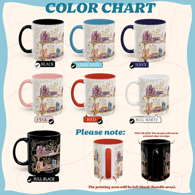 Stained-Glass Style Floral Bookshelf Coffee Mug, Book Lover Mug Gift, Bookish Coffee Mug, Stained Glass Gift, Library Cup