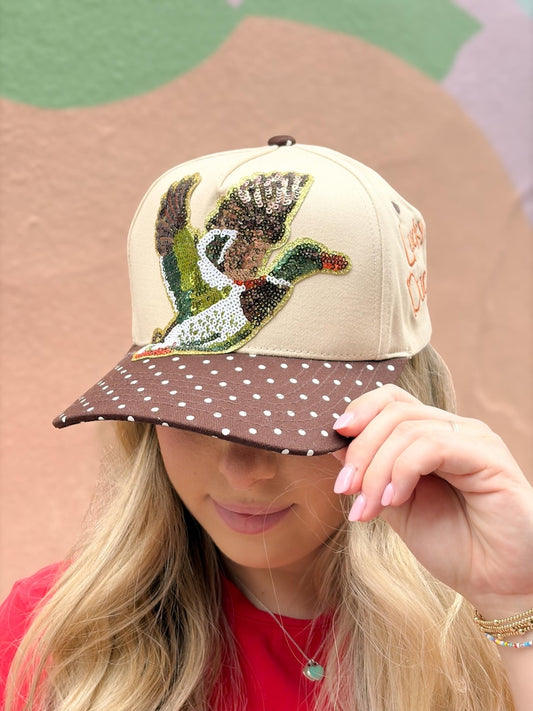 Lucky Duck Trucker Hat Sequin with Pattern Brims -  Fishing and Hunting Inspired Hats