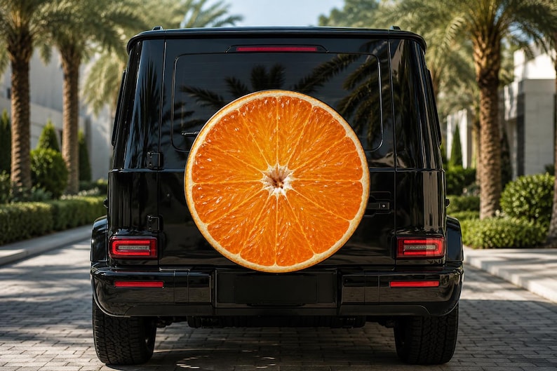 Orange Slice Spare Tire Cover, Waterproof PVC Wheel Protector (14-19 Inch)
