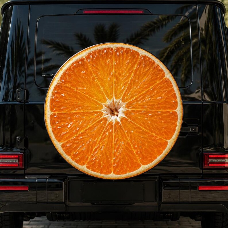 Orange Slice Spare Tire Cover, Waterproof PVC Wheel Protector (14-19 Inch)
