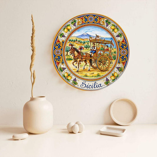 Traditional Carretto Siciliano Display Plate - Sicilian Folk Art Heritage Decor