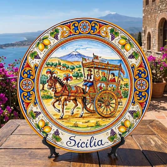 Traditional Carretto Siciliano Display Plate - Sicilian Folk Art Heritage Decor