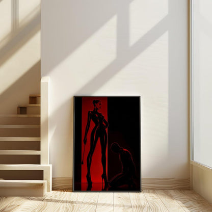 BDSM Femdom Art Print, Red & Black Latex Art, Kinky Fetish Art Wall Decor, Dominatrix Shipped, Bondage Art, Dominant Woman Illustration