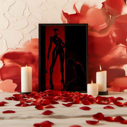 BDSM Femdom Art Print, Red & Black Latex Art, Kinky Fetish Art Wall Decor, Dominatrix Shipped, Bondage Art, Dominant Woman Illustration