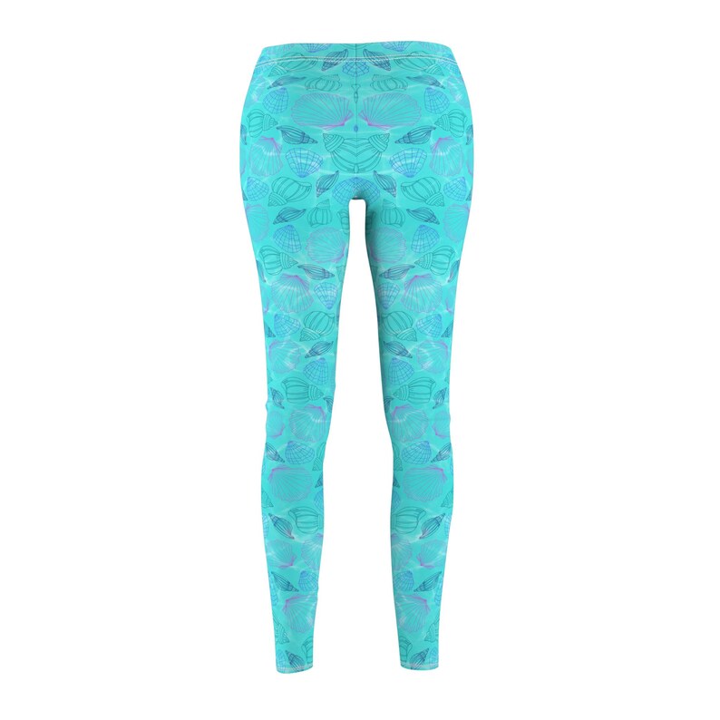 Beach Shell Leggings for Women, Coastal Seashell Yoga Pants, Ocean Blue Mid Rise Leggings, Beach Vacation Outfit, Matching Tee