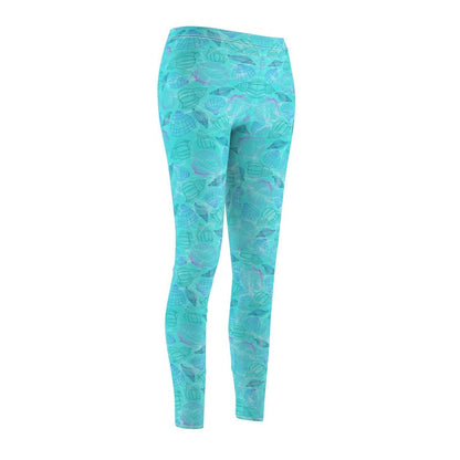 Beach Shell Leggings for Women, Coastal Seashell Yoga Pants, Ocean Blue Mid Rise Leggings, Beach Vacation Outfit, Matching Tee