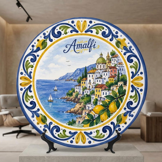 Amalfi Italy Vibrant Coastal Village Scene Ceramic Style Display Plate Home Decor