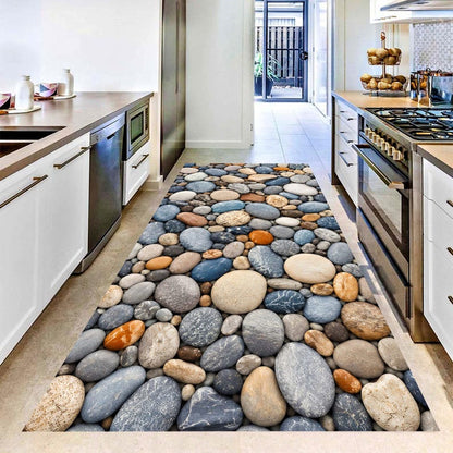 Pebble Stone Runner Rug: River Rock Kitchen Carpet, Non-Slip Machine-Washable