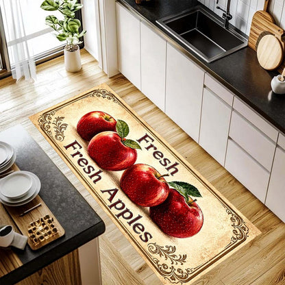 Fresh Apples Kitchen Runner Rug: Vintage Orchard Farmhouse Carpet, Non-Slip Machine-Washable