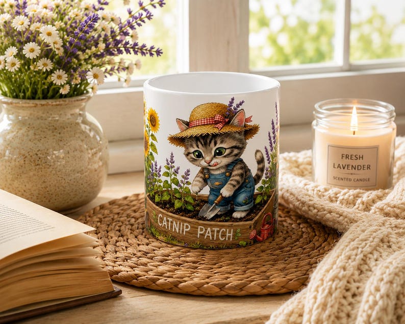 Catnip Patch Gardening Kitten Mug | Ceramic Coffee Cup