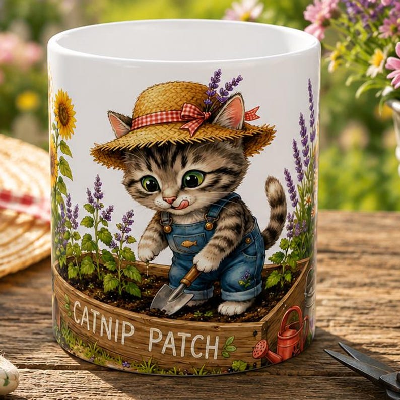 Catnip Patch Gardening Kitten Mug | Ceramic Coffee Cup