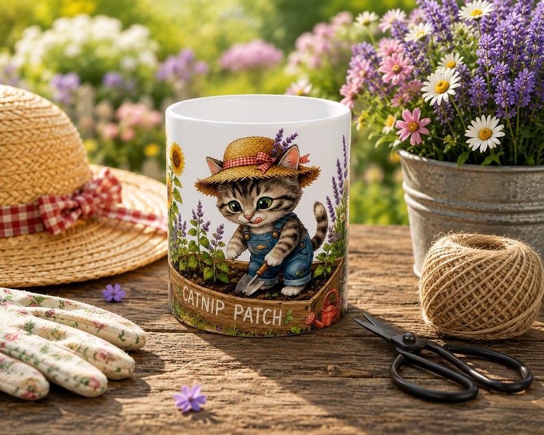 Catnip Patch Gardening Kitten Mug | Ceramic Coffee Cup